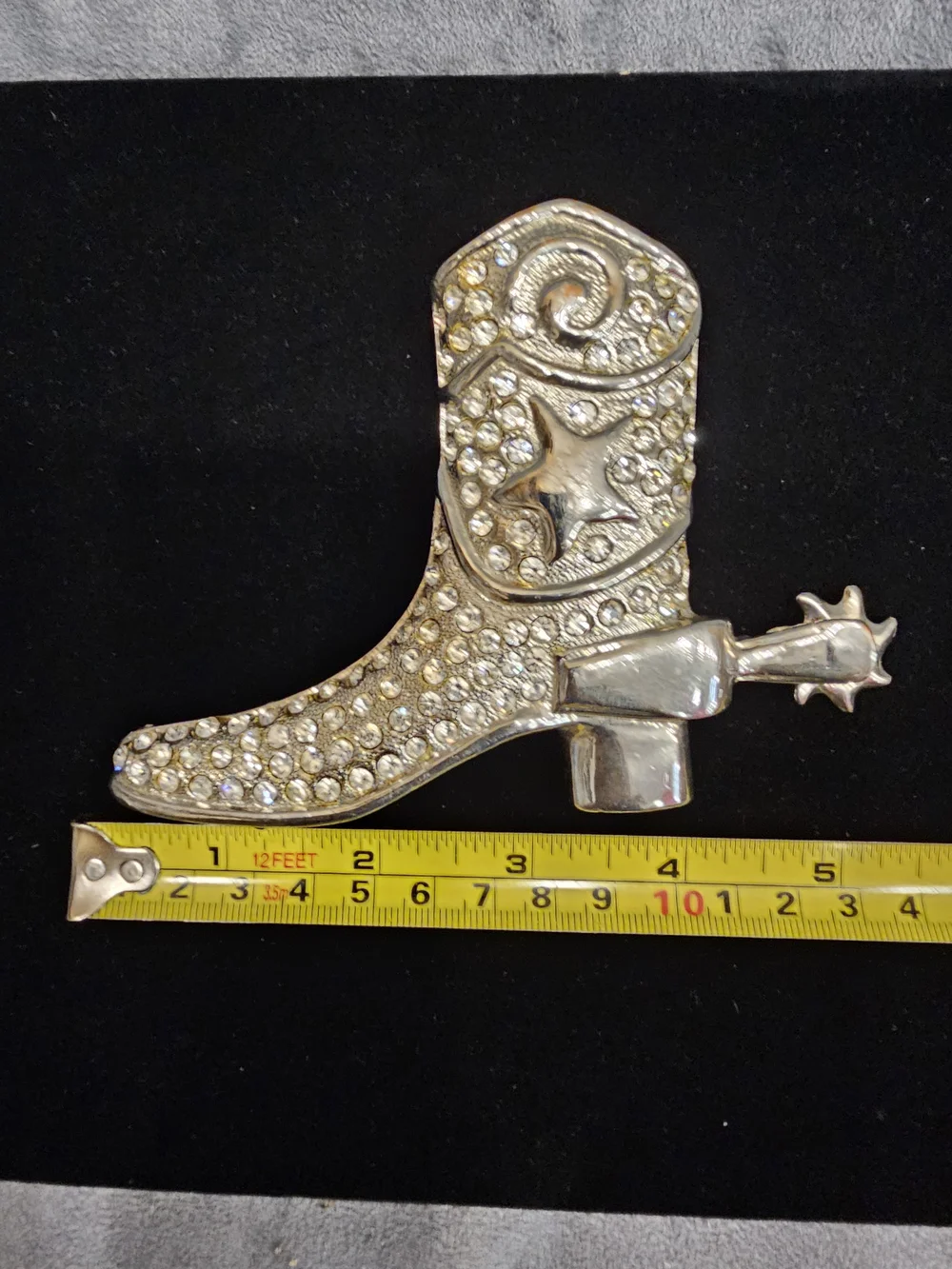 Rhinestone Cowboy Boot Belt Buckle Silver Western Cowgirl Rowel Bling Star